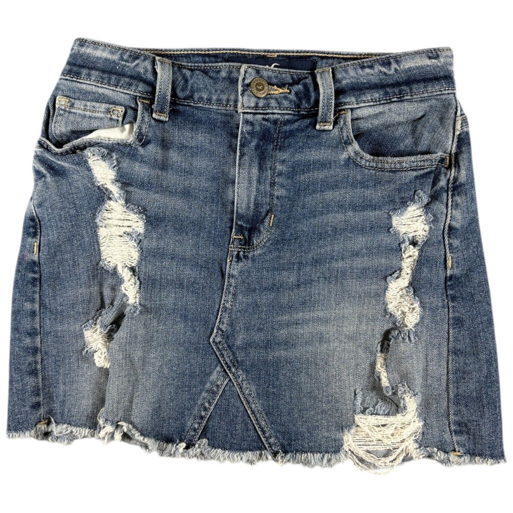 Hollister High Rise Denim Mini Skirt Womens 1 Blue Vintage Stretch Distressed